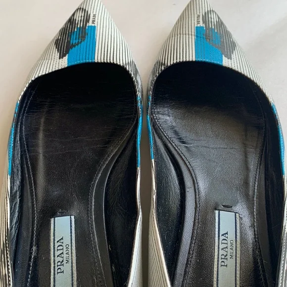 PRADA Graphic-Lips Printed Pointed Toe Ballet Flat White Blue Women’s Size 37.5 - Picture 5 of 13